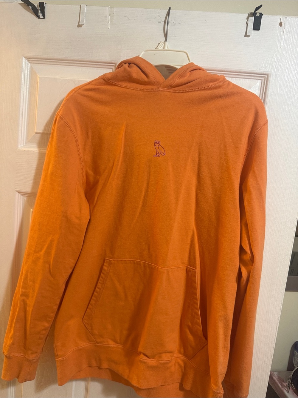 Orange unisex DRAKE OVO  Hoodie with Embroidered Owl/purple designs  - small